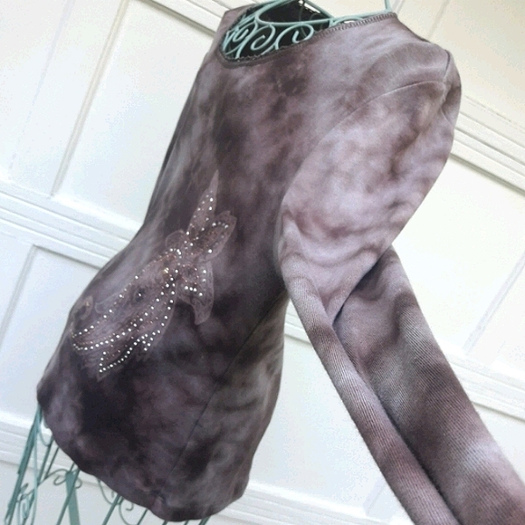 Long Sleeve Tee Shirt Y2K Fun Fun Swirl Dyed Graphic Tee Crystal Imprint Design - Picture 4 of 16